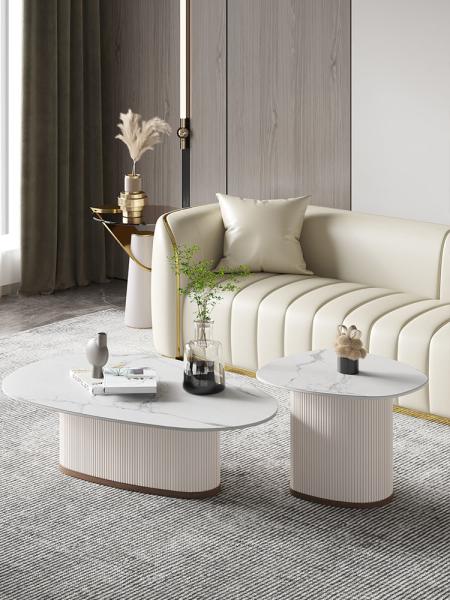 120*80cm Round Pedestal Coffee Table Marble Plate OEM With Wooden Base