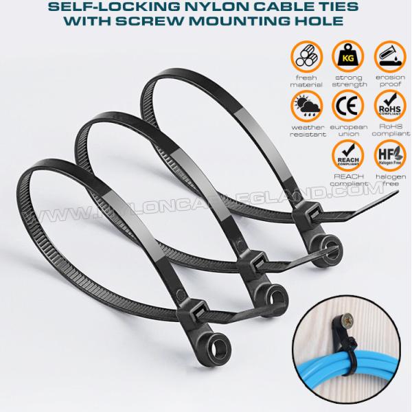 Attache de serrage à tête montable nylon 6.6 300mm x 7.6, collier serrage plastique 120 lbs avec trou de vis pour intérieur et extérieur Attache de serrage à tête montable nylon 6.6 300mm x 7.6, collier serrage plastique 120 lbs avec trou de vis pour intérieur et extérieur