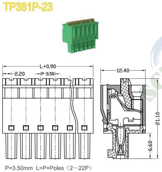 3.50mm Verte femme prise dans les bornes industrielles connecteurs 8A 300V 16-30AWG