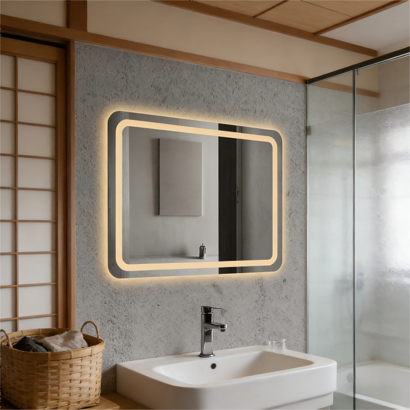 Kingstin LED Backlit Bathroom Mirror - Wabi-Sabi Style Warm Light Vanity Mirror for Zen Bathroom