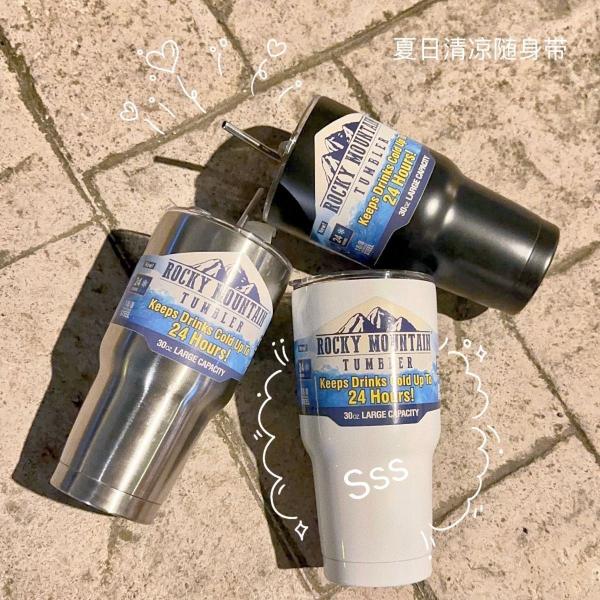 30 oz a granel con tapa y paja cápsula de café aislada cápsula de café duradera de doble pared aspirador de viaje taza de café térmica para bebidas calientes y frías