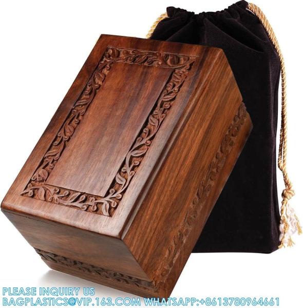 Border Engraved Rosewood Cremation Urns For Human Ashes Adult Male Female - Wooden Decorative Urns Box And Casket