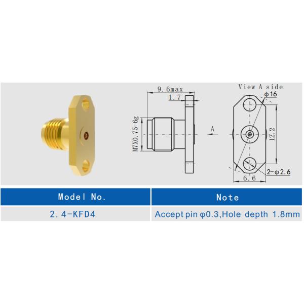 разъем Джек РФ фланца отверстия 2.4мм женский с цилиндрическим терминалом Пин контакта 0.4мм
