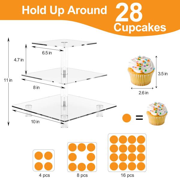3 Tier Square Design Clear Acrylic Dessert Tower Holder Display For Weddings Parties