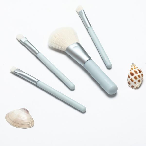 White PBT Hair Mini Makeup Brush Set 4pcs For Travel Plastic Handle