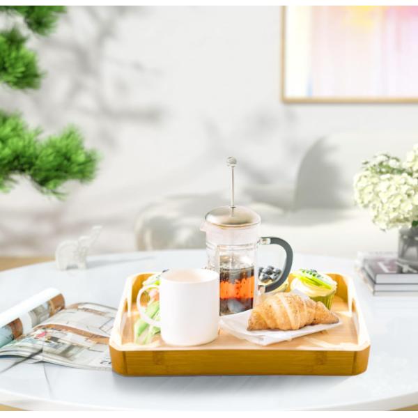 Wholesale Customized 2 Pack Large Handmade Bamboo Breakfast Dinner Catering Tray Wood Riser Tray With Handles