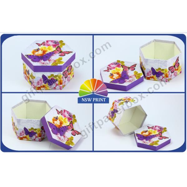 Recycled Printed Paper Gift Box with Lid / Hexagon Cardboard Paper Eco Friendly Packaging Boxes
