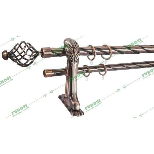 Spiral Metal Double Twisted Curtain Pole Set With Accessories