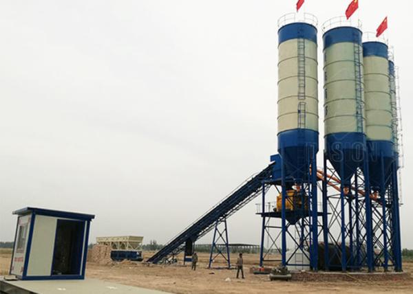 Ready Mixed Ready Mix Concrete Plant Stationary Belt Conveyor With Twin Shaft Mixer