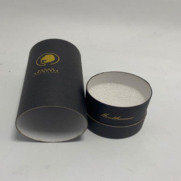 Black Card Cylindrical Paper Box Gold Hot Stamping Cardboard Cylinder Tubes