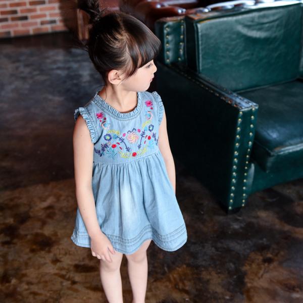 2016 Fashion Girl Kid's  Sleeveless Skirt Floral Blue Jeans Q218