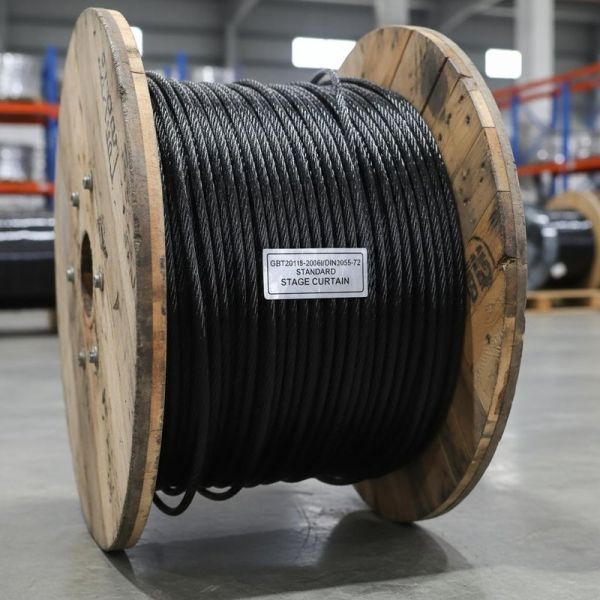 Black Galvanized Steel Aircraft Cable 3/32 Diameter 1000m Length with GBT20118-2006/DIN3055-72 Standard for Stage Curtain