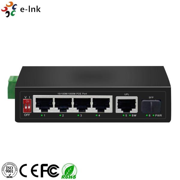Commutateur PoE Gigabit à 4 ports industriel, PoE+ 250m, liaison montante SFP, entrée large tension