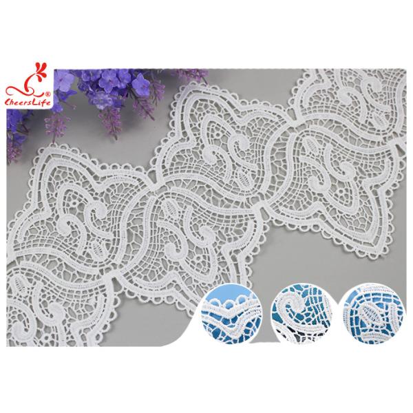 17CM Width White Guipure Embroidered Lace Trim With Azo Free Dyeing Poly Milky