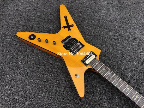 Irregular Special-shaped electric guitar yellow paint rosewood fingerboard double-wave electric guitar free shipping