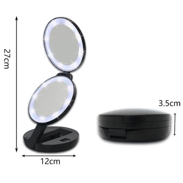Round Tri Folding Travel Mirror, led magnifying mirror, travel lighted makeup mirror, portable makeup mirror with lights