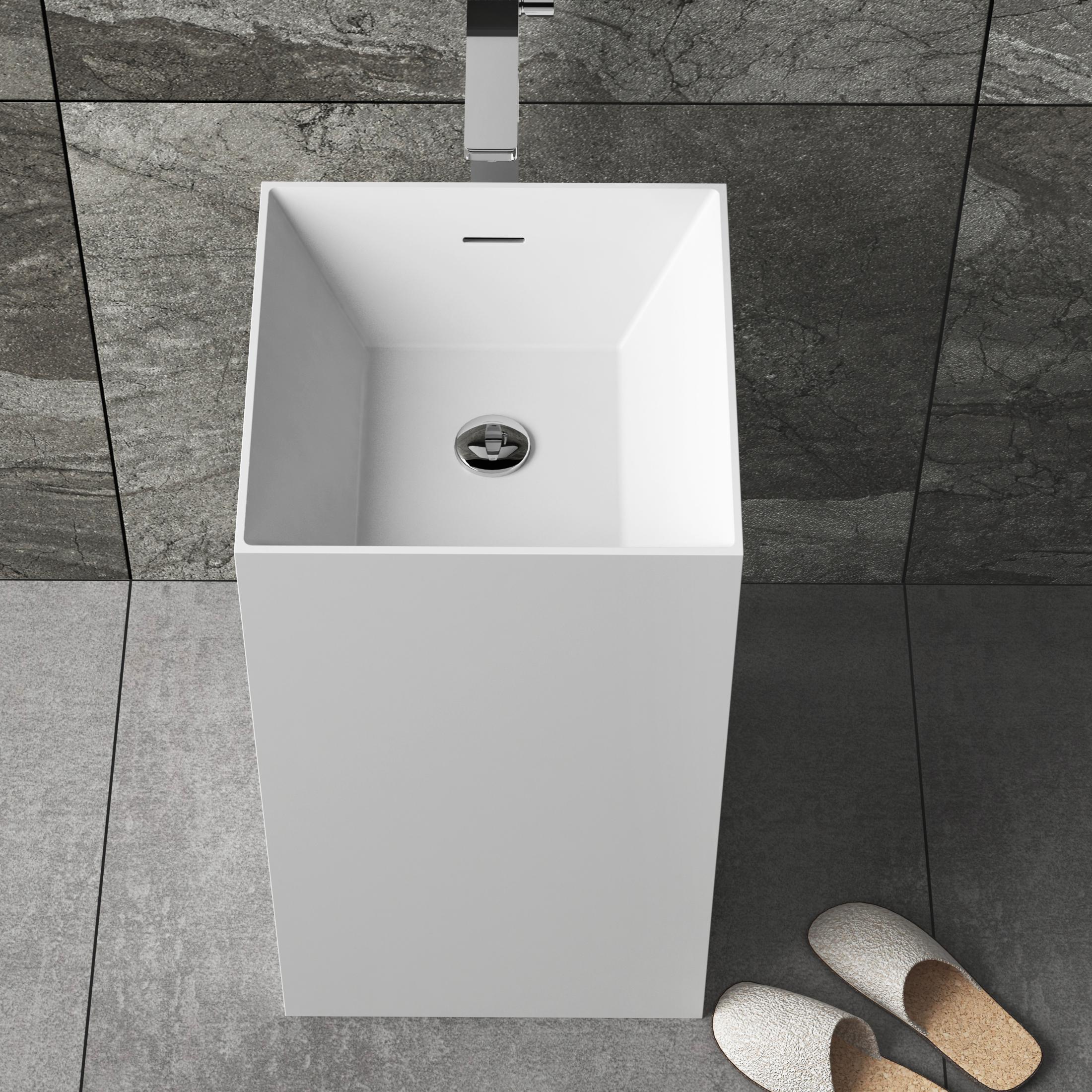 Narrow Tall Square Pedestal Sink Wash Hand Basin For Compact Small Powder Room