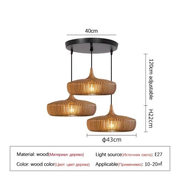 Dining Table Lighting Fixtures Bedroom Home Retro Art Designer Led Wooden Pendant Light(WH-WP-140)