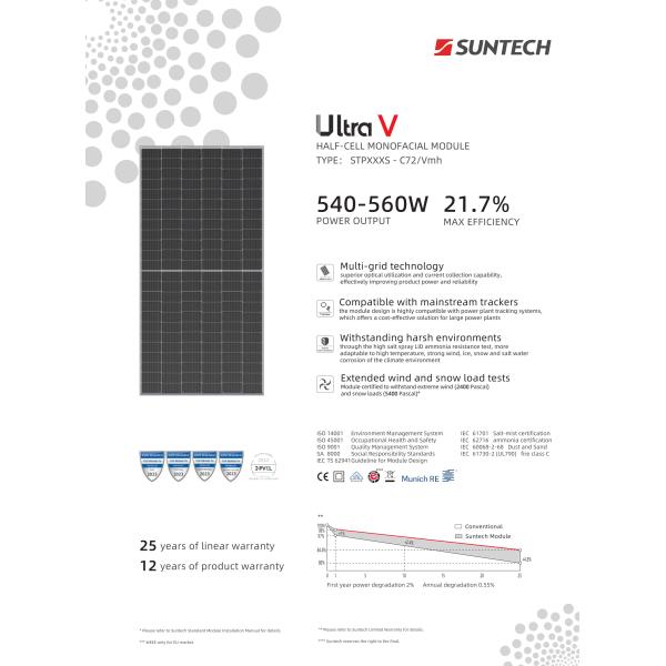 Suntech Ultra V Полуэлементы Солнечные фотоэлектрические панели 540W 545W 550W 555W 560W