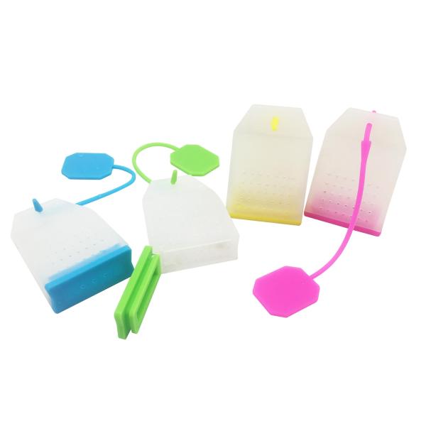 4pcs BPA- Free Custom Logo Printed Colorful Genuine Reusable Silicone Tea Bag Infuser Gift Set with Cute Snail Cup Charms