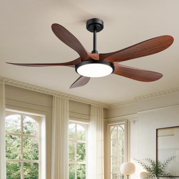 Best-seller d'usine 56 pouces ventilateur de plafond moderne lumière 5 lames ABS Noix/Lightwood télécommande moteur à courant continu lampe en fer pour le salon