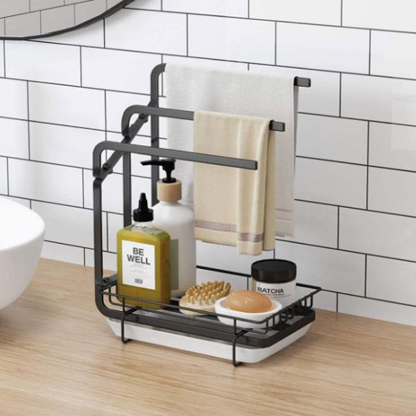 Sponge Holder Kitchen Sink Caddy Organizer With Drain Pan
