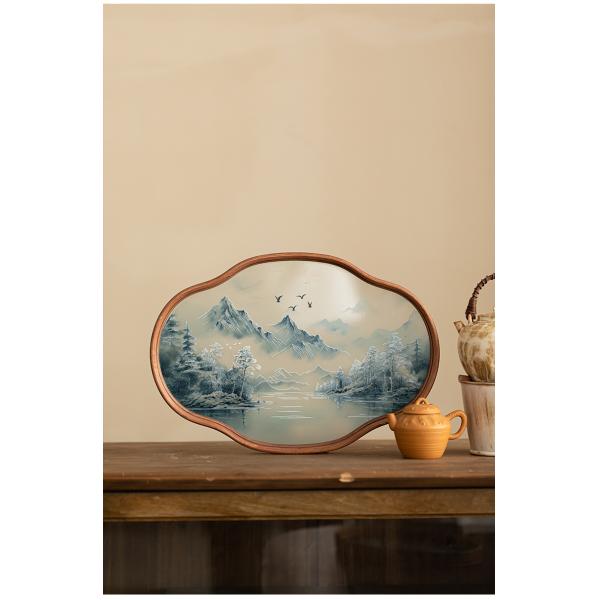 New Chinese Landscape Bamboo Glass Home Tea Tray