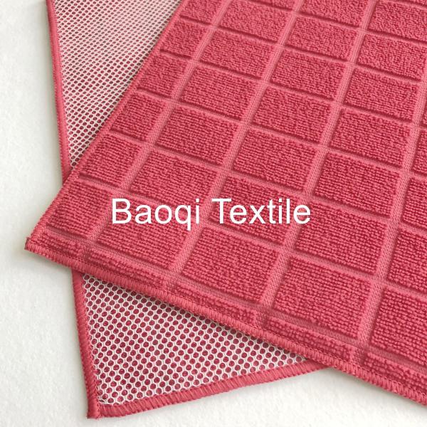 Red color size 16”100% poly microfiber cleaning cloth， tea towels dry water kitchen dish towels with white mesh
