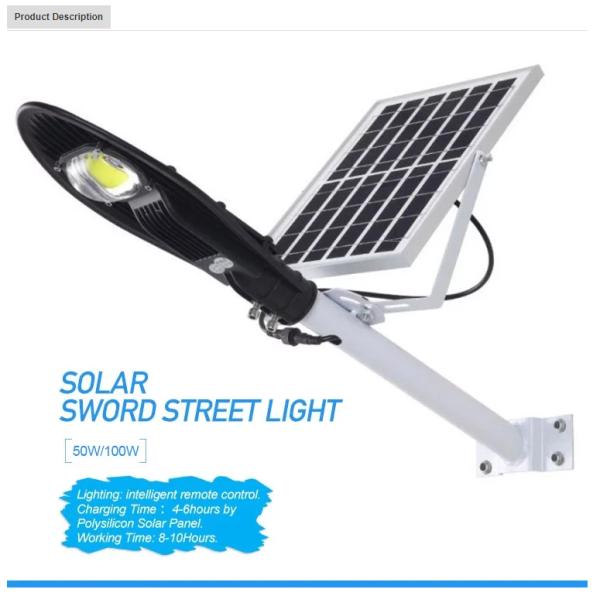 Solar Power High Lumen 30W 60W 100W 150W Cob Street Light With Solar Panel Aluminum die-casting housring