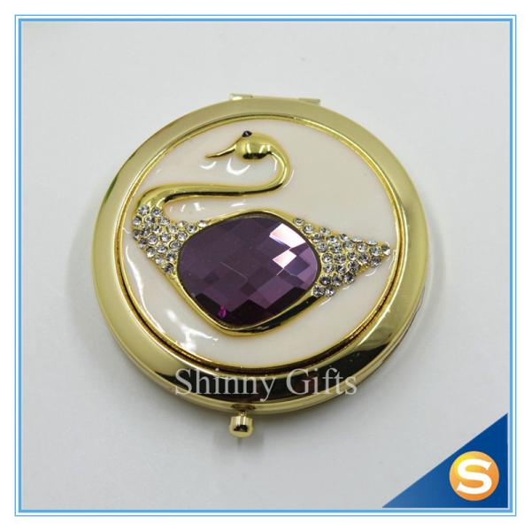 Shinny Gifts Elegant Swan Design Rhinestone Mirror Compact Mirror For Wedding Souvenir