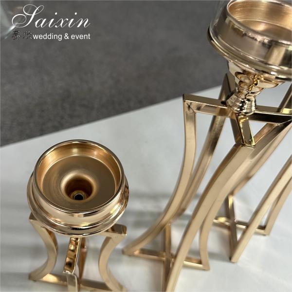Decoração de mesa de casamento Candlestick Metal de ouro porta velas de casamento