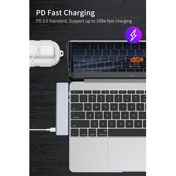 640MB/S 7 In 1 USB C Hub Thunderbolt 3 To Hdmi 4k 60hz TF SD Card Reader