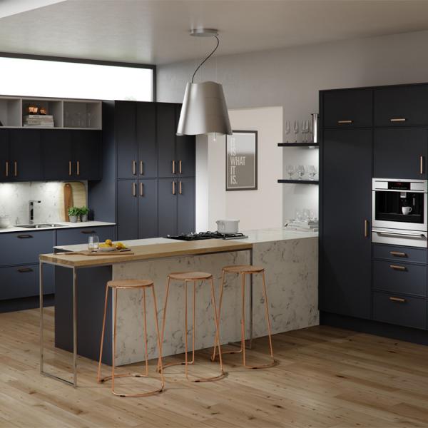 Armário de cozinha do PVC de Matte Face Blue Color Tall dos armários de cozinha do país