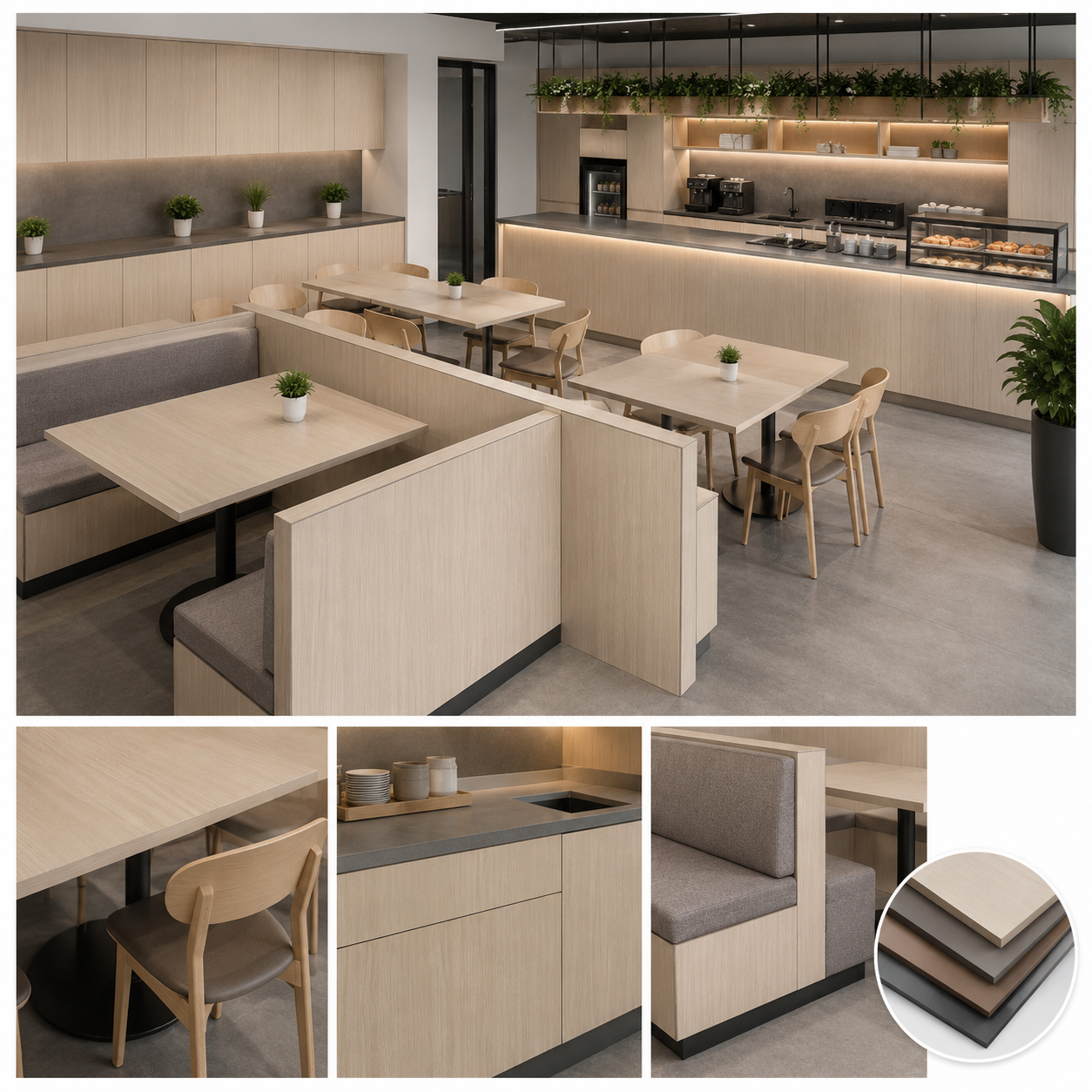 Compact Laminate HPL Table & Booth Seating | Commercial Anti-Impact Phenolic Resin Furniture