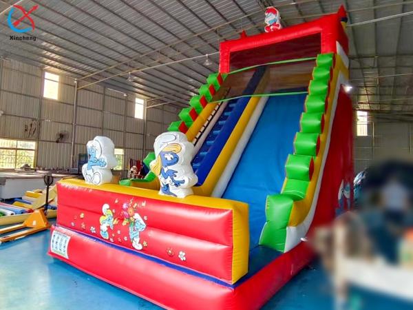 Commercial The Smurfs Inflatable Dry Slides Inflatable Bouncy Castle For Kids