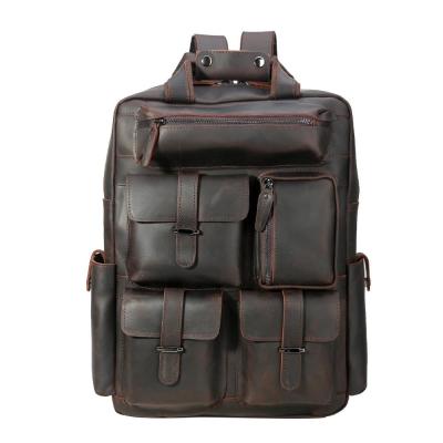 Mens Genuine Leather Bag 15.6 Inch Laptop Backpack Large Capacity Traveling Backpack Bag