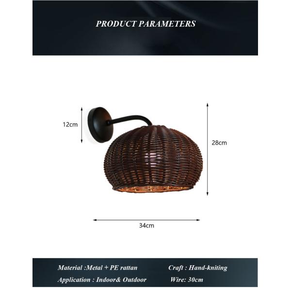 220V Rattan Wall Lamp Shade Hand Knitting Waterproof For Outdoor