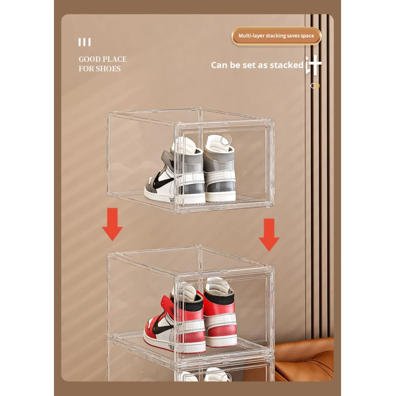 Large Capacity Transparent Plastic Shoe Box with Hard Case Modern Design Magnetic Suction Front Side Opening for Storage