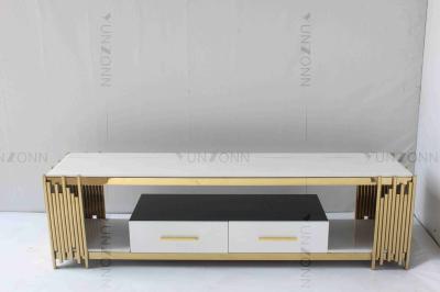 Branco da sala de visitas e parte superior do mármore da tabela de console da tevê do ouro de aço inoxidável com gavetas