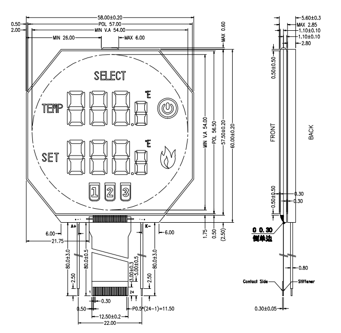 Wide Temperature VA TN Segment LCD Circular Octagonal Fascia Gun Massager Display With FPC
