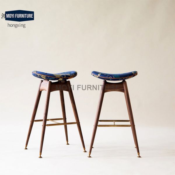 MOYI Produce Direct Sales Linen Backrest Ash Wood bar Stool High Chair Soft Bag Cushion Free bar Cafe Shop Hotel