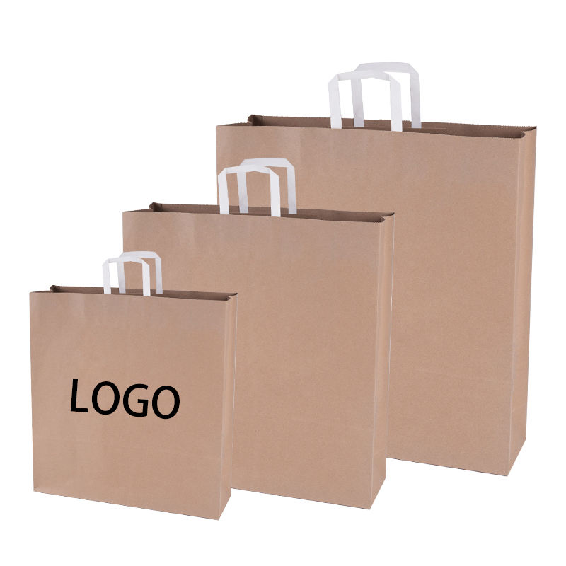 Custom Logo Paper Bags Kraft Paper Handle Bulk Shopping Takeaway Packaging Supermarket Gift Bags