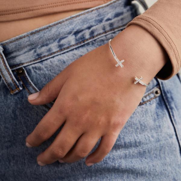 925 14K de oro Cruz Brazalete con cristal de zircón pavimentado para mujeres