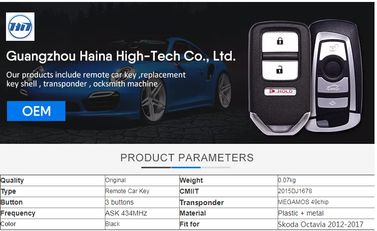 Remote Car Key ASK 434MHz 49chip 3 Button Remote Key Fob CMIIT 2015DJ1678