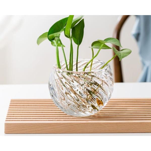 Striped Round Small Glass Globe Vases Votive Candle Holder Pressed 12 X 8.8cm