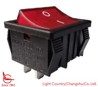 Factory R3-2 ON-OFF Rocker Switch, 24*21mm, Black Housing, Red/Black Button, 20A 250V