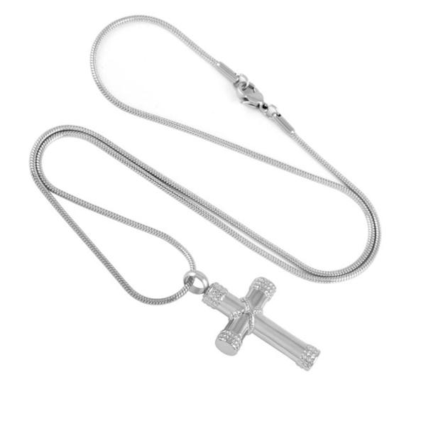 Stainless Steel Cross Pendant Necklace for Ashes Urn Cremation Religious Keepsake