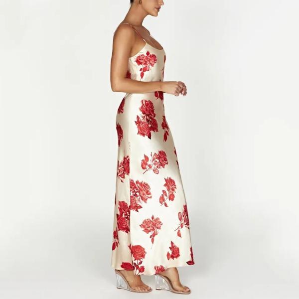 Custom Ladies Floral Casual Dress Long Summer Floral Maxi Satine Dress
