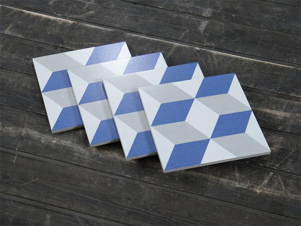 White and Blue Ceramic Rustic Tile 200x200mm for Indoor Floor