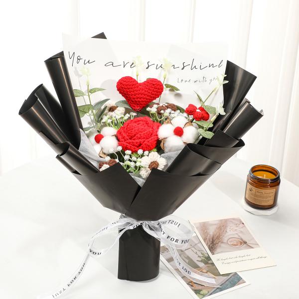 Transfronterizos lana hecha a mano tejida de rosas inmortales simulación de flores ramo de flores producto terminado 38 diosas Día de la mujer Día de la madre